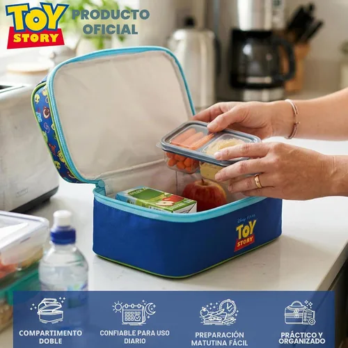 Vista 2 de Get Trend Disney Toy Story - Lonchera térmica reutilizable para niños, bolsa enfriadora ligera, doble compartimento con asa, se adapta a la lonchera