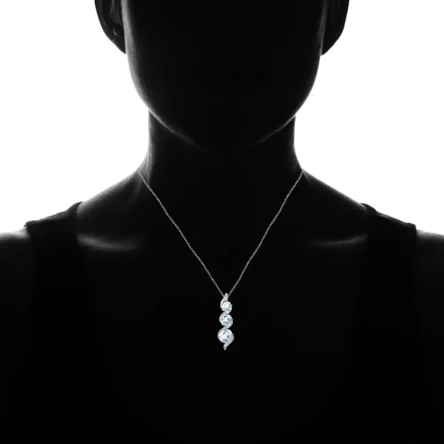 Vista 4 de Plata esterlina genuina, creada o simulada y topacio blanco oval diseño de S tres piedras collar de viaje.