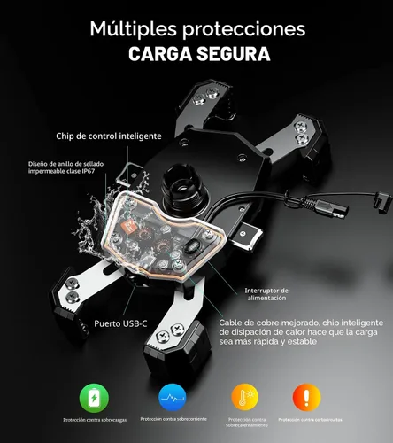 Vista 3 de Kewig Soporte de teléfono para motocicleta Qi 15W inalámbrico y USB C 20W