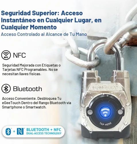 Vista 3 de 5ª generación - Candado inteligente para exteriores – (diseño único, anticorte) Bluetooth y NFC sin llave, seguridad resistente a la intemperie