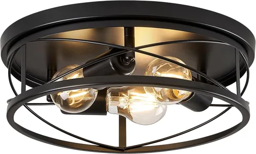 Vista 13 de Luces de granja, lámpara de techo industrial negra de montaje empotrado, lámpara de techo para pasillo, dormitorio, cocina, entrada, 2 luces