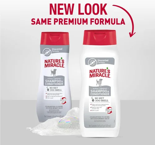 Vista 3 de Nature's Miracle Champú y acondicionador hipoalergénico para perros, 16 onzas, sin perfume