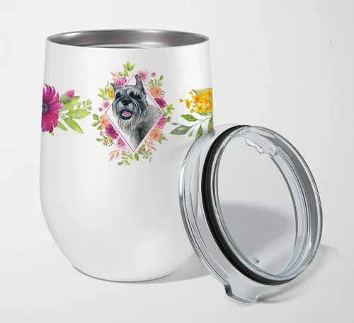Vista 21 de Caroline's Treasures CK4110TBL12 Afghan Hound Pink Flowers - Vaso de vino aislado de acero inoxidable de 12 onzas con tapa, bonita taza de viaje