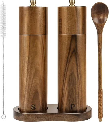 Vista 6 de Molinillo de Sal y Pimienta de Madera, Molinillo Manual de Sal y Pimienta de 8 Pulgadas, Grosor Ajustable y Recargable, Saleros de Pimienta