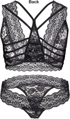 Vista 3 de ETAOLINE Conjunto de lencería sexy de encaje floral transparente para mujer