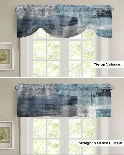 Vista 5 de Cenefas de ventana con lazo, estilo pintura al óleo, mancha artística, geométrica abstracta gris, cenefa para sala de estar, bolsillo para barra