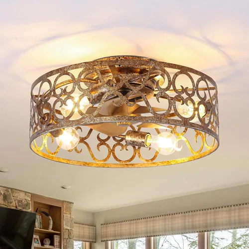 Vista 12 de Ventiladores de techo con luces de montaje empotrado, de 20 pulgadas, con lámpara de madera estilo Bohemia con cuentas, control remoto y aplicación