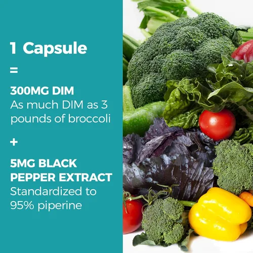 Vista 7 de Vitalibre Suplemento DIM para mujeres y hombres, metabolismo de estrógeno, equilibrio hormonal y apoyo a la menopausia, DIM 300 mg con extracto