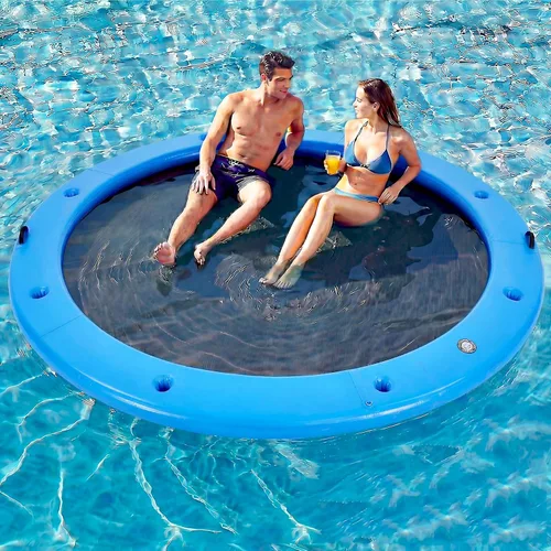 Vista 36 de Muelle flotante inflable redondo de 6 a 12 pies, anillo de flotador Sunchill, hamaca de agua para broncear flotadores de piscina con tela tejida