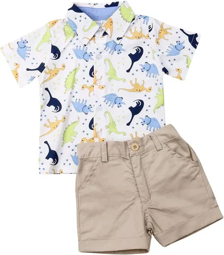 Vista 62 de Conjunto de camisa de manga corta con botones y pantalones cortos casuales con diseño de flamingo, para bebés y niños de 1 a 6 años, atuendos