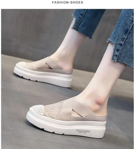 Vista 8 de Zapatos mule con plataforma de malla de encaje para mujer, mocasines de tul con bordado de flores, zapatos de pescador con suela gruesa, zapatos