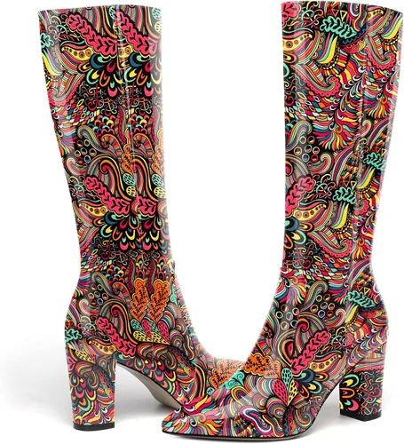 Vista 111 de AMBELIGHT Botas altas hasta la rodilla con cremallera y puntera puntiaguda para mujer, de patente sólida, tacón alto, 3.3 pulgadas