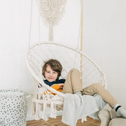 Vista 8 de Silla colgante de macramé para dormitorio, hamaca columpio para interiores y exteriores