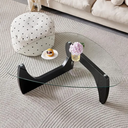 Vista 3 de Btrpily Mesa de centro de madera, moderna mesa de centro negra, contemporánea, elegante, muebles de alta gama para tu sala de estar