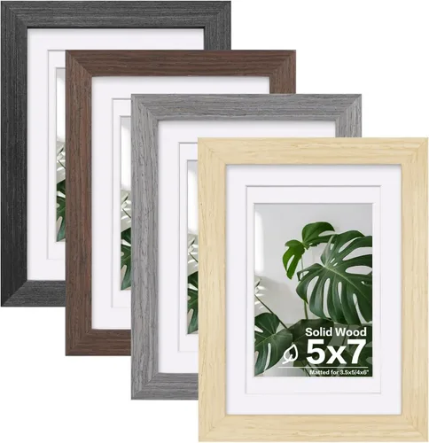 Vista 27 de Egofine - Juego de 4 portarretratos A4 de madera maciza y cubierta de plexiglás de 4 x 6/6 x 8 pulgadas con paspartú o A4 sin paspartú, para mesa