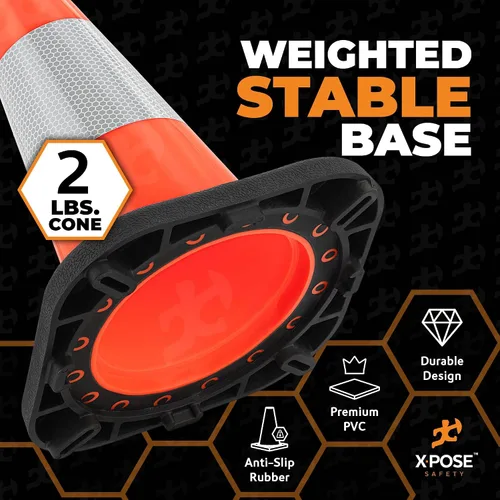 Vista 5 de Xpose Safety Conos de tráfico naranjas de 12 pulgadas con collar de 4 pulgadas, 1 paquete de conos de seguridad de plástico PVC multiusos