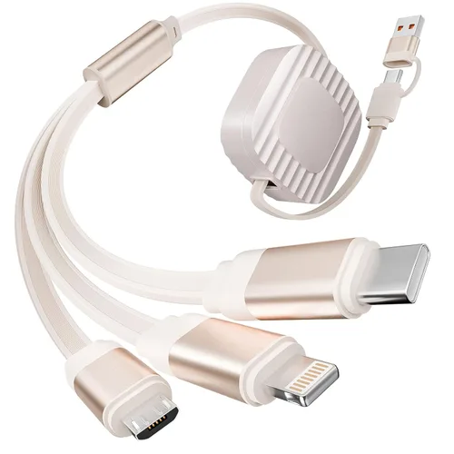 Vista 9 de Cable de carga múltiple 3 en 2, 1 paquete de cargadores retráctiles de 4 pies para todos los dispositivos, adaptador de cable de carga múltiple USBC