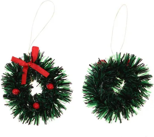 Vista 5 de 12 mini coronas navideñas de 1.57 pulgadas para decoraciones navideñas de casa de muñecas de 1/12