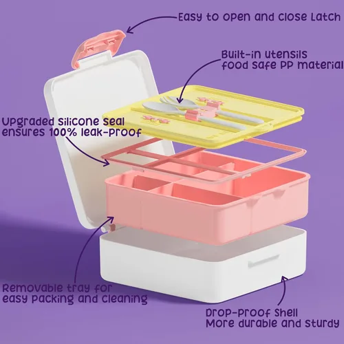 Vista 4 de Fimibuke Lonchera Bento para niños con 4 compartimentos, bolsa de almuerzo aislada, tarro térmico de acero inoxidable al vacío, paquete de hielo