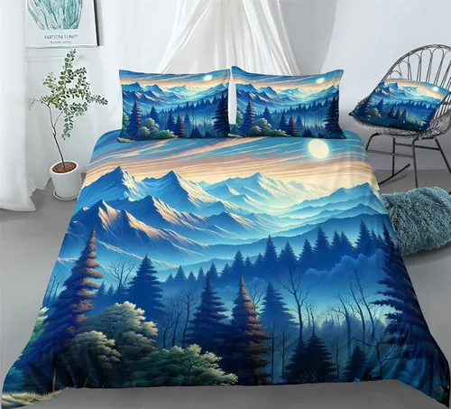 Vista 28 de REALIN Juego de funda de edredón con diseño de Hawthorn 3D, ropa de cama con diseño de bosque japonés, montaña, río, 2/3/4 piezas