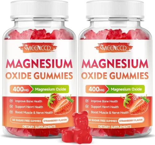 Vista 9 de Gomitas de óxido de magnesio de 400 mg, suplemento de óxido de magnesio masticable para adultos y niños, apoyo nervioso y muscular, sin OGM, sin