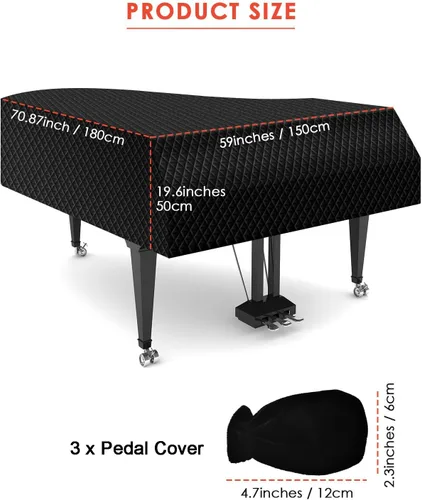 Vista 3 de Funda gruesa para piano de cola, funda de piano de algodón con forro para bebé, funda protectora para piano decorada con bordes suaves y lavables