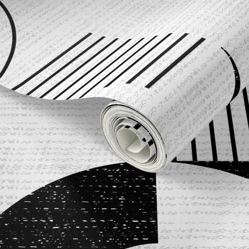 Vista 2 de Spoonflower Black and White Mod Peel and Stick Removable Wallpaper Roll 24" x 144" Woven Look Graphic Bauhaus Monochrome Self-adhesive