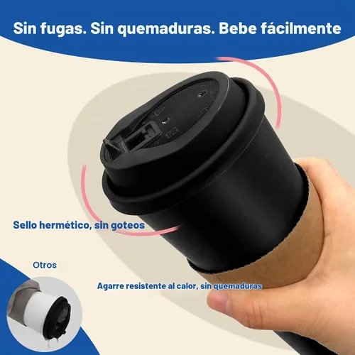 Vista 5 de Paquete de 50 Tazas de Café de 16 oz con Tapas y Fundas, Pajitas, Vasos de Papel Desechables Calientes Para Llevar de Viaje a Granel para Oficina