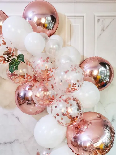 Vista 3 de Kit de guirnalda de globos de oro rosa, 70 globos de látex, globos de confeti, globos de aluminio, guirnalda de arco de combinación para cumpleaños