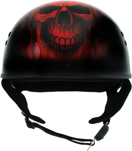 Vista 6 de Hot Leathers HLD1018 Casco de motocicleta 'Red Flame Skull' con aprobación DOT, gorro con calavera para hombres y mujeres motociclistas - Media