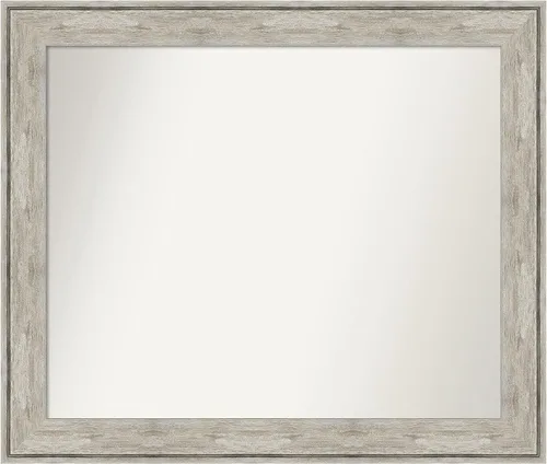 Vista 220 de Amanti Art Espejo de baño plateado para sobre el fregadero, 28 x 37 pulgadas, elegante espejo rectangular de peltre cepillado, marco de madera
