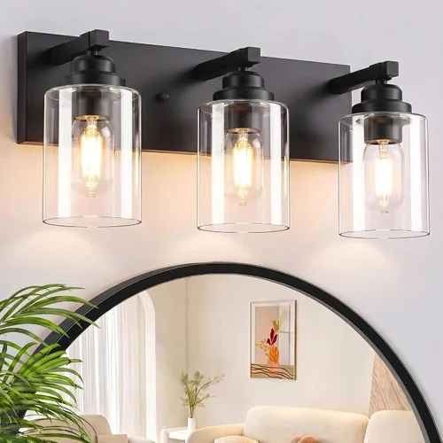 Vista 14 de Accesorios de iluminación de baño de granja, luces de tocador rústicas de 3 luces en madera para baño, iluminación de apliques de pared vintage