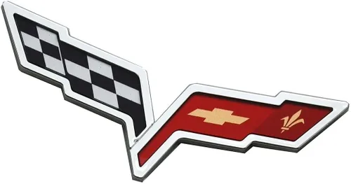 Vista 4 de Juego de par C6 Corvette 2005-2013, emblema para capó delantero y alerones cruzados traseros, adhesivo de reemplazo para Corvette, cromo, rojo