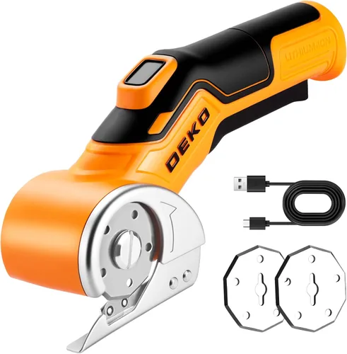 Vista 9 de Cortador de cartón de tijeras eléctricas inalámbricas: DEKOPRO 4 V 2000 mAh, cortador giratorio de energía recargable con bloqueo de seguridad