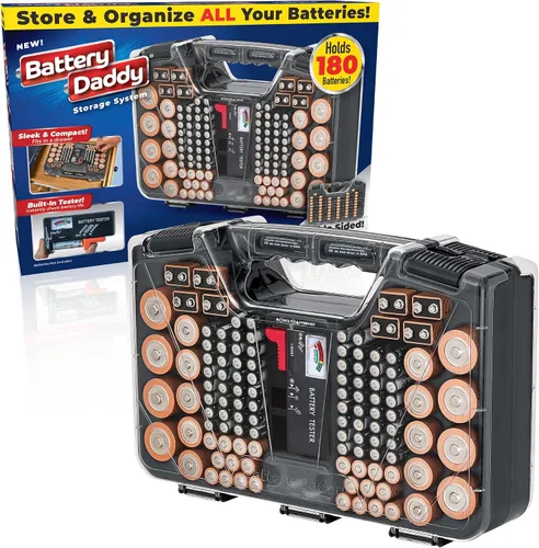 Vista 10 de Ontel Battery Daddy - Estuche organizador y de almacenamiento con probador, almacena y protege hasta 180 baterías, doble cara, diseño duradero