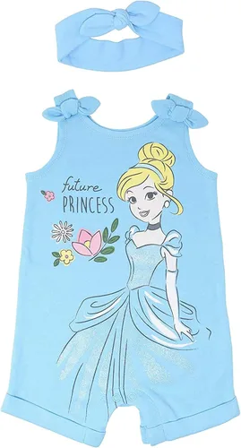 Vista 8 de Disney Princesa Rapunzel Ariel Belle Jasmine Aurora - Mameluco con broches y diadema para bebés niñas desde recién nacidas hasta niñas pequeñas