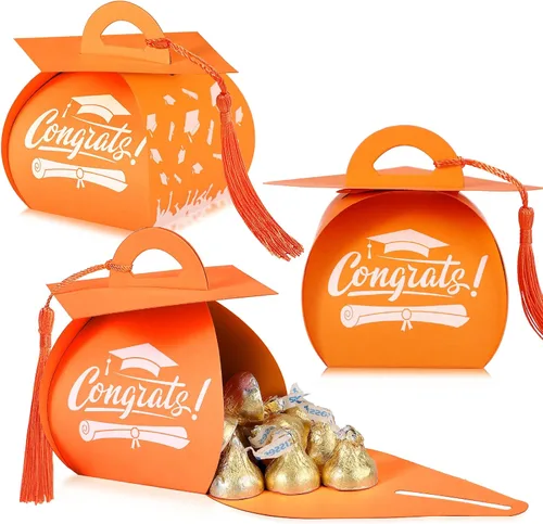 Vista 7 de TaoBary 30 cajas de dulces con tapa de graduación 2026, cajas de graduación de graduación, regalos de fiesta con borlas centros de mesa para Negro