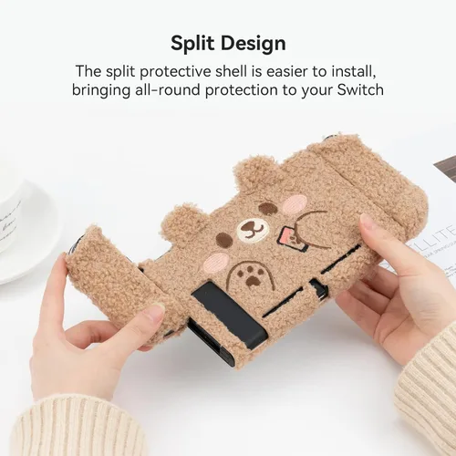 Vista 4 de GeekShare Cute Plush Protective Case Cover Compatible with Nintendo Switch and Joy Con- Shock-Absorption and Anti-Scratch - Plush Bear