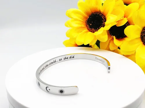 Vista 64 de Pulseras inspiradoras para mujer, joyería de acero inoxidable, con refranes, pulsera motivacional con mensaje oculto, pulseras grabadas para mejor