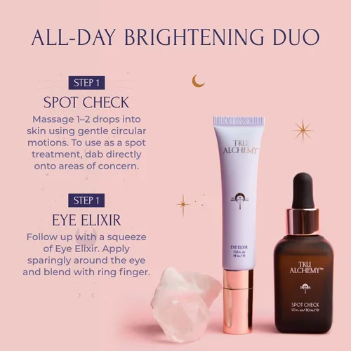 Vista 4 de Tru Alchemy Spot Check + Eye Elixir Bundle Suero iluminador + corrector de manchas con niacinamida, mezcla de ácido tridroxi, hialuronix +