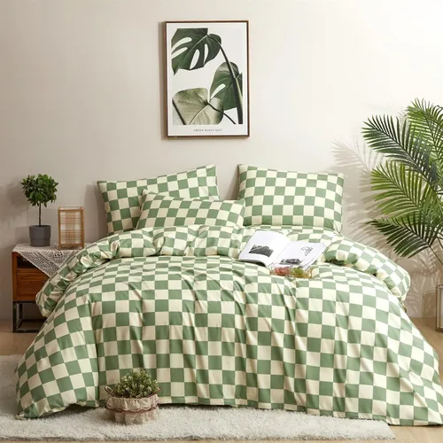 Vista 26 de Houseri Juego de funda de edredón de tamaño individual a cuadros azul claro y blanco para niños, juego de cama azul bebé para niños y niñas, juego