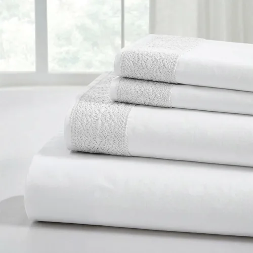 Vista 9 de Modern Threads - Sábanas de encaje de crochet de microfibra suave, sábanas de microfibra de lujo, incluye sábana encimera, sábana bajera con Beige