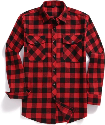 Vista 2 de Camisa de franela a cuadros para hombre, ajuste regular, manga larga, casual, con botones