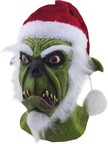 Vista 2 de Ghoulish Productions Máscara de látex de Navidad de horror de Santa verde, Verde