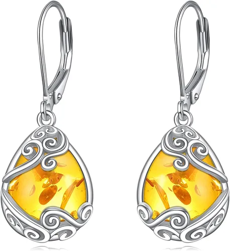Vista 26 de Aretes colgantes con forma de lágrima de filigrana de piedra lunar de plata de ley 925 con cierre de palanca para mujer, regalos de joyería