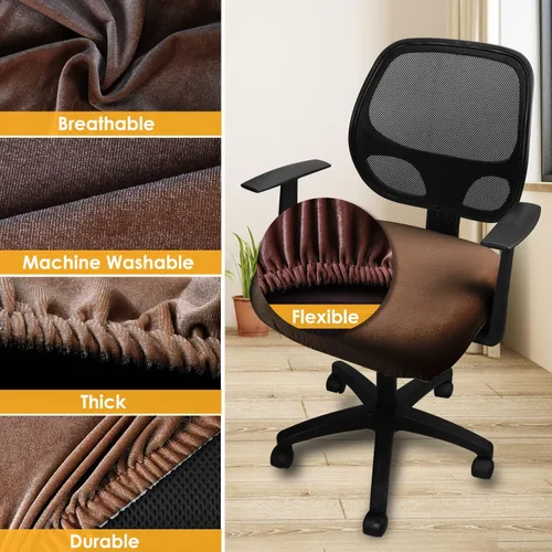Vista 3 de Yikko Fundas de asiento de terciopelo para silla de 14.96-18.89 pulgadas, para silla de oficina y computadora, con correas, fundas lavables Marrón
