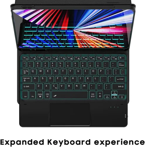 Vista 2 de Funda de teclado retroiluminada para Galaxy Tab A8 de 10.5 pulgadas, modelo 2021 SM-X200/X205/X207, funda de soporte de piel sintética con teclado