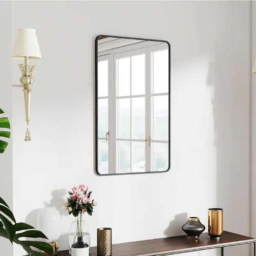 Vista 18 de SCWF-GZ Espejo rectangular de longitud completa de 24 x 36 pulgadas, montado en la pared o contra la pared, aleación de aluminio, marco de metal