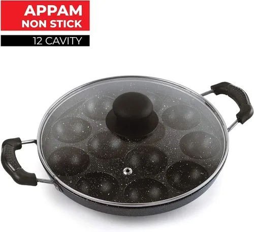 Vista 4 de Sahishnu Online & Marketing Appam Pan, Appam Patra, Appam Maker, 12 Pits Appam Maker con tapa de vidrio