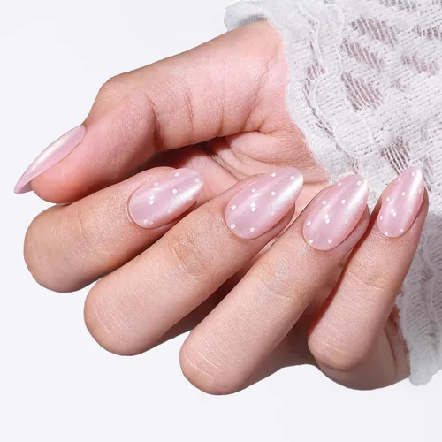 Vista 41 de Modelones Uñas postizas a presión color rosa almendra, uñas postizas cortas de primavera, kit de uñas reutilizables con pegamento de uñas, mini lima